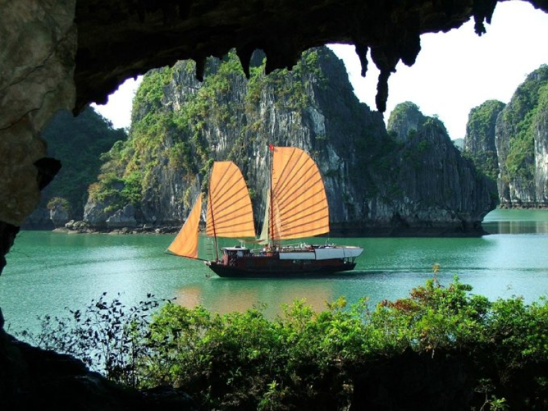 Amazing 2 Week Vietnam Itinerary: Hanoi to Hoi An Junk boat among limestone islands in Ha Long Bay