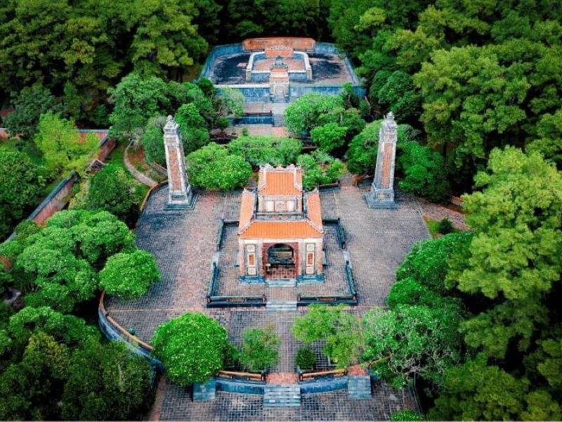 Hue Imperial City: Ultimate Sightseeing Guide Aerial view of a temple and stone steles in the Hue Imperial City