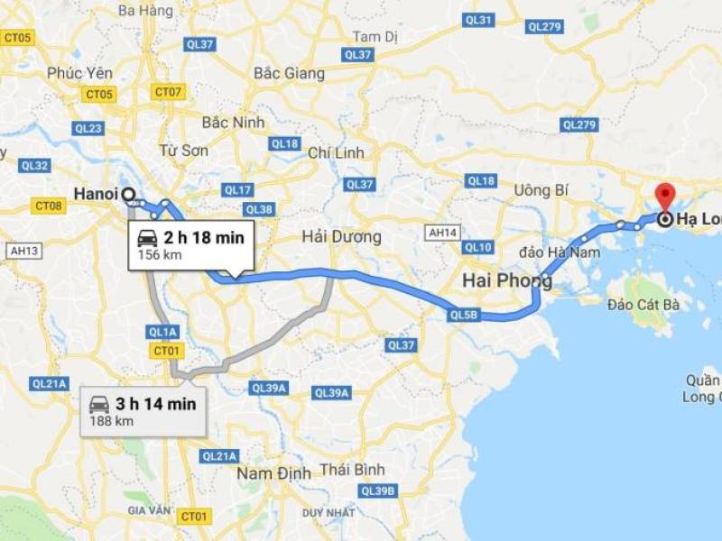 Distance from Hanoi to Halong Bay