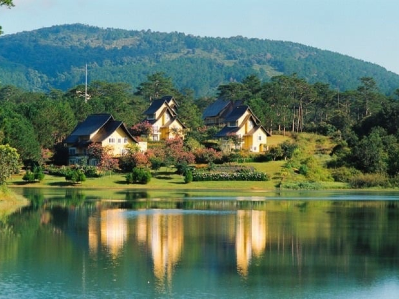 Lakeside villas surrounded by pine hills in Dalat