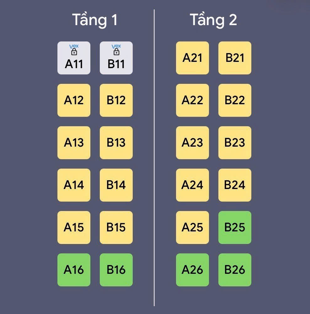 VIP sleeper bus seating map and cabin layout for 1st and 2nd floors from Hanoi to Sapa by Vietnam Discovery Tours