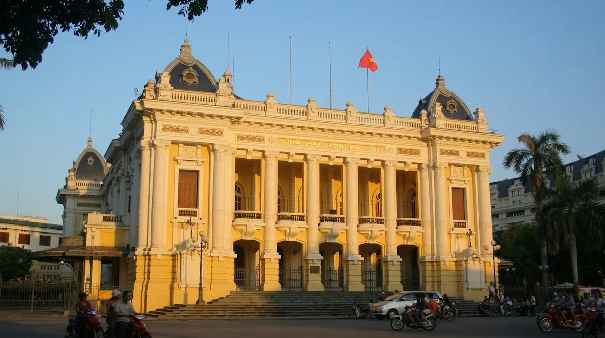 Hanoi Old Quarter Guide: 36 Streets, Map & Things to Do Historic French colonial architecture of Hanoi Opera House in late afternoon light - Vietnam Discovery Tours.