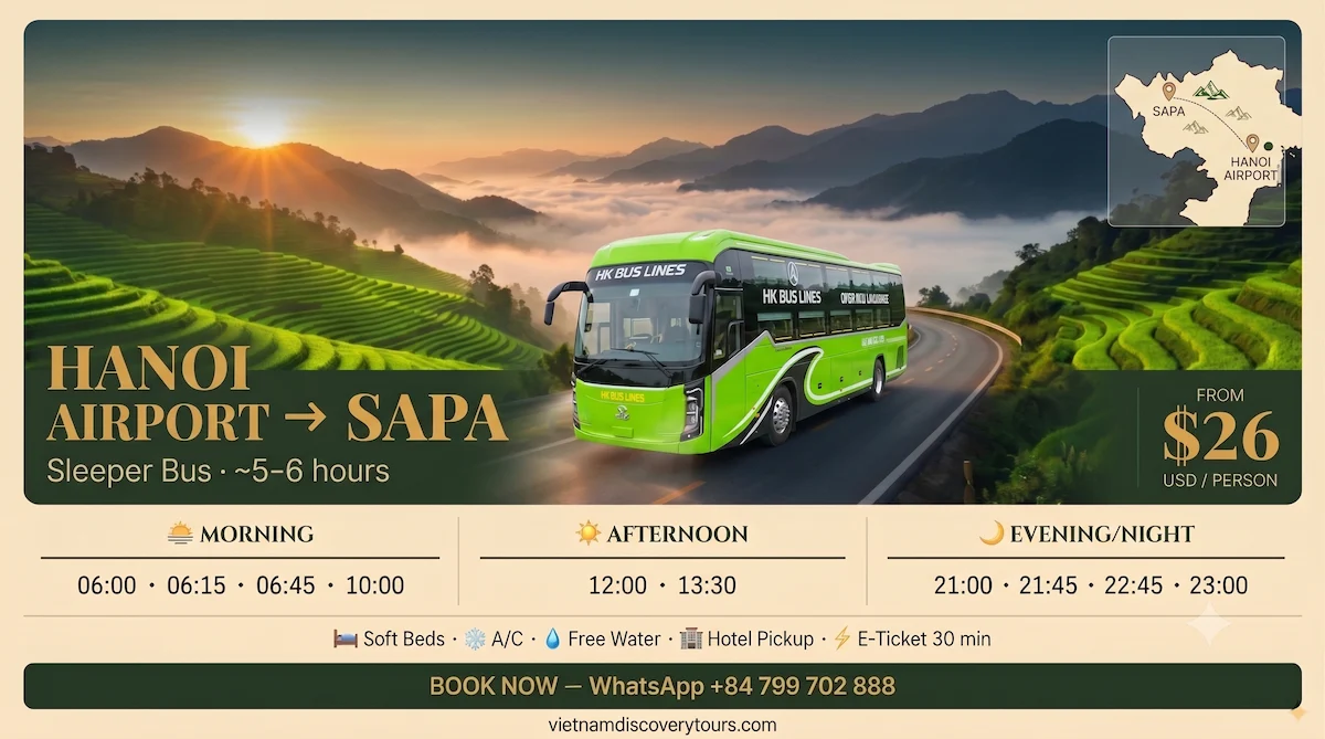 Hanoi Airport to Sapa: VIP Sleeper Bus Guide 2026 (6 Hours, $26/Person, Free Pickup)
