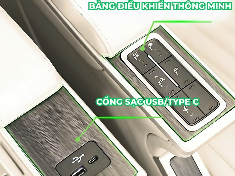 Seat control panel with USB Type-C charging port on the Hanoi to Sapa limousine