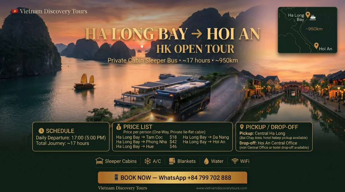 VIP Sleeper Bus route from Ha Long Bay to Hoi An — schedule, prices and destinations 2026