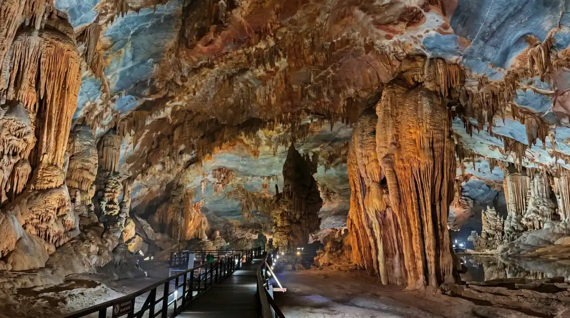 Paradise Cave inside Phong Nha-Ke Bang National Park Vietnam - massive stalactite cavern - Vietnam Discovery Tours Ha Long Bay to Hoi An Sleeper Bus: Full Schedule 2026-Paradise Cave inside Phong Nha-Ke Bang National Park Vietnam - massive stalactite cavern