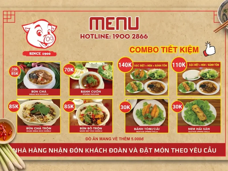 Bun Cha Sinh Tu Menu and Prices Hanoi - Vietnam Discovery Tours Food menu and dish prices at Bun Cha Sinh Tu restaurant in Hanoi - Vietnam Discovery Tours